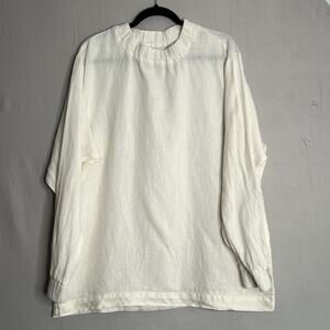 LEN OK Relaxed Linen Top Womens Sz XL Mock Neck Minimalist Lagenlook Off White